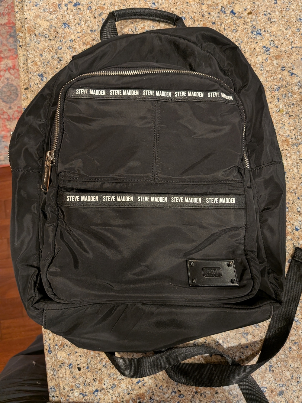Steve Madden Black Nylon Backpack with Logo Trim